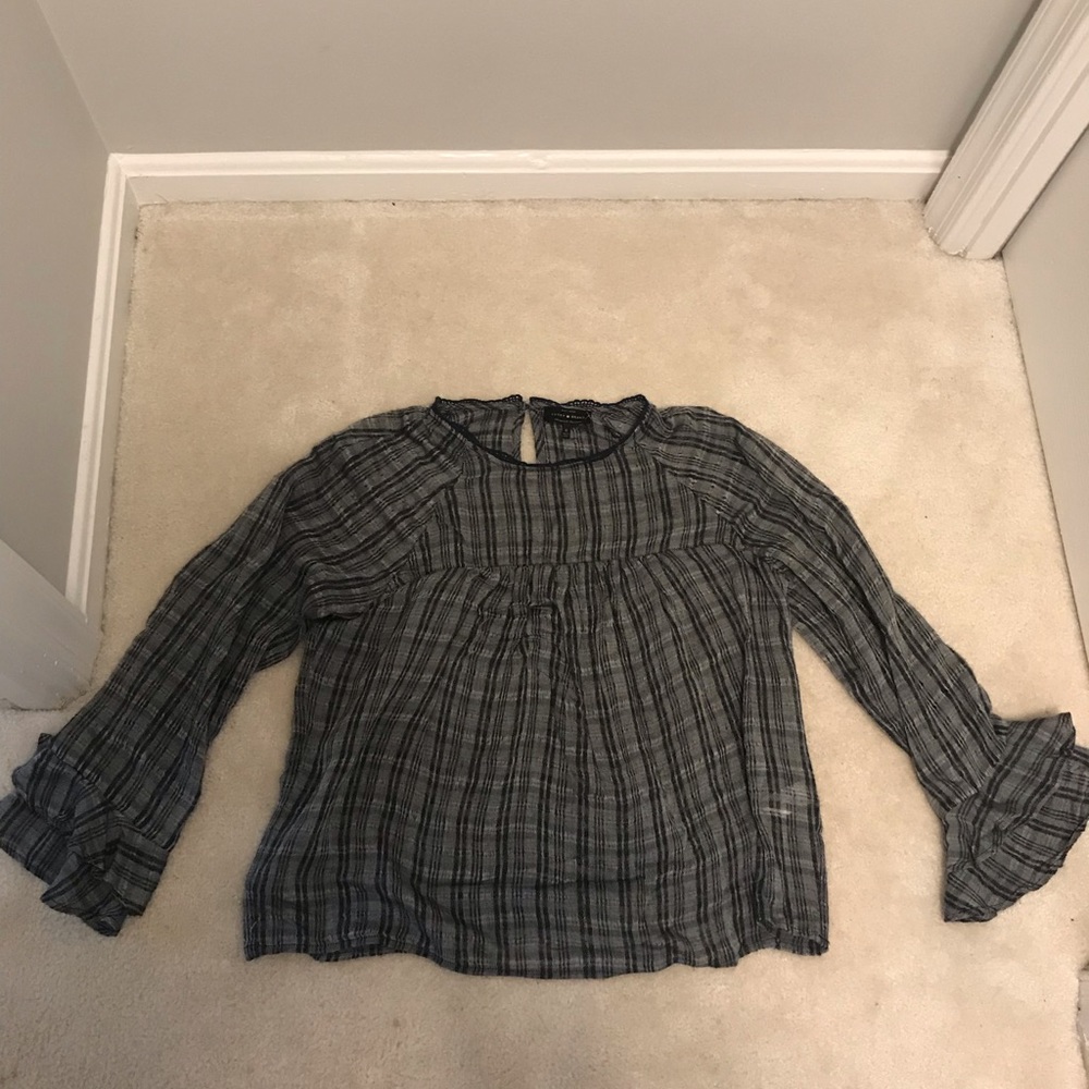 Lucky Brand blue plaid flowy shirt